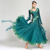 Недорогие Стандартный бальный зал-Бальные танцы Платье Чистый цвет Жен. Выступление Учебный Тематическая вечеринка Длинный рукав Спандекс