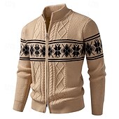 ieftine pulover cardigan pentru bărbați-Bărbați Pulover Cardigan Pulover decupat Pulover cu fermoar Pulover tricotat Striat Tricotat Topuri obișnuite Buzunar Geometric Guler de stand Modă Clasic Vacanță Purtare Zilnică Îmbrăcăminte Toamn