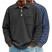 billige Klassisk poloskjorte for menn-2 stk. herre kordfløyelsskjorte poloskjorter fritid sport jakkeslag langermet mote basis fargeblokk 2-delt flerpakning høst vår &amp;høst alle årstider vanlig passform