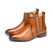 お買い得  チェルシーブーツ-メンズブラウンフェイクレザーチェルシーブーツ - スタイリッシュなスリッポンデザイン、快適で多用途、フォーマルやスマートカジュアルなシーンに最適