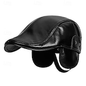 cheap Men's Hats-Men's Ear Flap Hat Winter Leather Hat Flat Cap Winter Hats Winter Warm Cap Black Coffee PU Leather Fleece Fashion Modern Contemporary Daily Wear Date Solid / Plain Color Thermal Warm Windproof