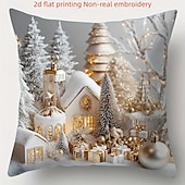 billige jule sengetøy-1 stk Fløyel Putecover, Trykt mønster Enkel Fritid Kvadrat Glidelås Tradisjonell Klassisk