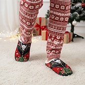 abordables Pantoufles &amp; tongs-Chaussons imprimés smoking de Noël pour hommes - Design smoking classique, pantoufles doublées de peluche pour hommes, thème des fêtes pour les fêtes de Noël, détente et cadeaux de vacances