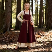 Χαμηλού Κόστους Φορέματα-γυναικεία μεσαιωνική ποδιά βίκινγκ φόρεμα με δεμένη πλάτη τουνίκ σετ φόρεμα 2 τμχ για larp ren faire αποκριάτικο φόρεμα για πάρτι της αναγέννησης