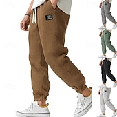 cheap Joggers-Men's Waffle Sweatpants Joggers Trousers Casual Pants Drawstring Solid Color Comfort Full Length Daily Outdoor Streetwear Fashion Classic Style Lake blue Black Stretchy