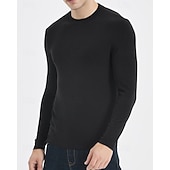 baratos Tops-Men's Baselayer Thermal Shirts Long Sleeve Crew Neck Top Outdoor Thermal Warm Winter Autumn / Fall Polyester Black Khaki Beige Gym Workout Traveling