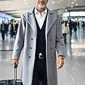 baratos Trench coat masculino-Homens Casaco Casaco impermeável Casaco longo Férias Diário Outono Inverno Poliéster A Prova de Vento Manter Quente agasalhos Roupa Moda Clássico Tecido Bolsos Lapela Trespassado