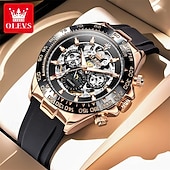 cheap Mechanical Watches-The New Olevs Silicone Men'S Business Watch With Luminous Calendar And Moon Phase Display A Multi-Functional Fully Automatic Mechanical Watch Is A Fashionable Casual Waterproof Sports Wristwatch