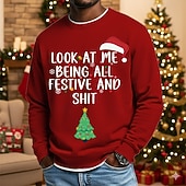 Недорогие Забавный рождественский наряд-Новогодняя тематика Муж. Смешной Толстовка Круто Для вечеринки 3D Длинный рукав Вырез под горло Отпуск Для вечеринок Подарок Синий Черный Красный Зеленый Crewneck 3D Все сезоны Дизайнер S M L XL XXL