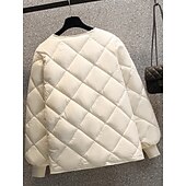 billige Quiltede dunjakker-Dame Vattert jakke Bekvem Pustende Lomme Knapper Fritid عادي Feriereise Gate Avslappet Dagligdagstøy Enkeltkneppet Kort Crewneck Normal Langermet Yttertøy Svart Hvit kaffe Vår Høst