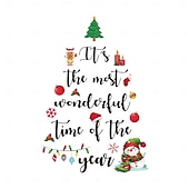 levne Samolepky na zeď-Vánoční samolepka na zeď, zimní vánoční stromeček, jedle a dárkový design, odnímatelná samolepka na zeď, slavnostní prázdninové pozadí, dekorace do obývacího pokoje, ložnice, kanceláře, párty, bytové