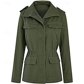 ieftine Blazere și costume-Pentru femei Palton de iarnă Jachetă Sacou Comfortabil Fermoar Buzunar Casual Simplu Vacanță Casual Purtare Zilnică Ieșire Regulat Guler de stand Fit regulat Manșon Lung Îmbrăcăminte exterioară Negru