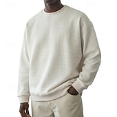 baratos Suéteres básicos-Homens Moletom Moletom Waffle Estacionar Cinza Claro Gola Redonda Tecido Textura Casual Diário Desportos e Ar livre Roupa de rua Legal Roupa de Esporte Primavera &amp; Outono Roupa Moletons Moletons