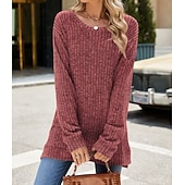 halpa Naisten Yksinkertaiset Paidat-Naisten Pusero Yhtenäinen väri Tyylikäs Vapaa-aika Pitkähihainen Tiukka pyöreä kaula-aukko Tavalliset topit Päivittäin Rypytetty Ruohonvihreä Musta Punastuvan vaaleanpunainen Viini Sininen Kevät