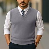 cheap Men's Pullover Sweater-Men's Sweater Sweater Vest Pullover Sweater Jumper Ribbed Knit Regular Tops Knitted Slim Fit Plain V Neck Knitwear Contemporary Casual Business Clothing Apparel Spring Fall Wine Navy Blue M L XL