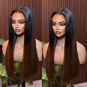cheap Human Hair Lace Front Wigs-Human Hair 5x5 Closure 13x4 Lace Front Wig Middle Part Brazilian Hair Straight Brown Wig 150% 180% Density with Baby Hair Ombre Hair 100% Virgin Glueless Pre-Plucked For Women Long Human Hair Lace Wig