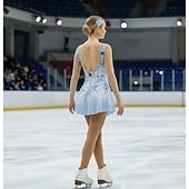 ieftine Rochii de patinaj artistic-Rochie de Patinaj Artistic Pentru femei Fete Πατινάζ στο πάγο Rochii Albastru celest + alb Peteci Deschide Înapoi Plasă Înaltă Elasticitate Antrenament Competiție Ținută Patinaj Clasic Cristale
