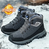 voordelige Winter- en sneeuwlaarzen-beige en zwarte waterdichte wandelschoenen voor heren met antislipzool en warme voering, outdoor trekkingschoenen voor winterkamperen en bergavonturen