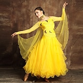 Недорогие Стандартный бальный зал-Женское платье для бальных танцев, вышитое стразами, с бабочкой, многослойное фатиновое, элегантное, для соревнований по вальсу, танго, фокстроту – небесно-голубое