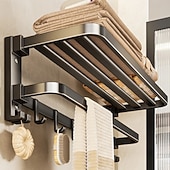 cheap Towel Bars-Bath Towel Rack Wall-Mounted No-Drill Shower Curtain Hook Assembly Bathroom Shower Room Vanity Rack