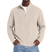 cheap Men's Classic Polo-Men's Corduroy Shirt Textured Casual Outdoor Quarter Zip Long Sleeve Fashion Modern Solid Color Warm Corduroy Fall Spring &amp;  Fall Fall &amp; Winter Regular Fit Blue Dark Red Black Navy Blue Green Khaki
