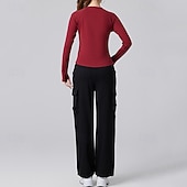 preiswerte Lauf-T-Shirts &amp; Tanktops-Damen Einfarbig Lauf-T-Shirt Fitnessshirt Sporttop Frühling Herbst Langarm Athleisure Baumwolle Warm Weich Atmungsaktiv Fitnessstudio Wandern Laufen Training Yoga Weinrot Schwarz Weiß Sportbekleidung