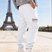 economico Carico-Per uomo Pantaloni da tuta Pantaloni in Pile Joggers Pantaloni Pantaloni invernali Coulisse Tasca Elastico in vita Patchwork Comodità Caldo Sport all'Aperto Quotidiano Moda Casual Nero Bianco