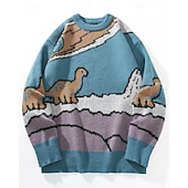 billige genser for menn-Herre Pullover genser Strikket genser Riflet Strikke Vanlige topper Strikket Dinosaur Crew-hals Mote Grunnleggende Feriereise Dagligdagstøy Klær Høst Vinter Lyseblå S M L