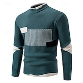 preiswerte Herrenpullover-Herren Pullover Strickpullover Gerippt Stricken Normale Oberteile Gestrickt Farbblock Rundhalsausschnitt Mode Basic Urlaub Alltagskleidung Bekleidung Herbst Winter Schwarz Weiß S M L