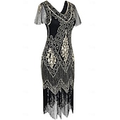 tanie Sukienki z lat 20-tych-Zestaw Retro / vintage Ryczące 20s 1920 roku Do kolan Sukienka w stylu lat 20-tych Sukienka koktajlowa Wymyślny kostium z akcesoriami Krótkie rękawy Wielki Gatsby Dziewczyna podlotek Cekiny Frędzel W