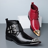 halpa Miesten joulukengät-Punaiset keinonahkaiset krokotiilikuvioiset miesten kengät, joissa kaksoissolki – ylelliset juhlakengät joulujuhliin ja tyylikkäisiin iltatilaisuuksiin