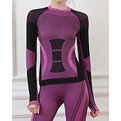 cheap Tops-Women's Baselayer Thermal Shirts Long Sleeve Crew Neck Top Outdoor Thermal Warm Winter Autumn / Fall Chinlon Patchwork Black Pink Blue Ski / Snowboard Tennis Winter Sports