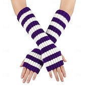 cheap Gloves-Women's 1 Pair Half Finger / Knitted Gloves Streetwear / Outdoor Gloves - Striped Print