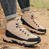 voordelige Winter- en sneeuwlaarzen-beige en zwarte waterdichte wandelschoenen voor heren met antislipzool en warme voering, outdoor trekkingschoenen voor winterkamperen en bergavonturen