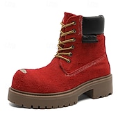 economico Stivali da lavoro-Per uomo Stivali Stivali da Lavoro Camminata Vintage Quotidiano PU Aumento Altezza Confortevole Stivali a Metà Polpaccio Allacciatura Tessuto almond Marrone scuro Nero Autunno Inverno