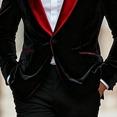 billige Blazer og jakke-Herre Blazer jakke ملابس السهرة للرجال Formell Bryllup Jul Lomme Jul Fest Høst vinter Alle årstider Fløyel Ensfarget Grunnleggende Enkelt Brystet Enn-knapp Blazer Svart