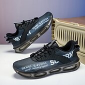 abordables Chaussures de Course pour Hommes-Baskets jaunes de style urbain pour hommes avec semelle à coussin d'air et tige en mesh, chaussures de sport légères et tendance pour la course, la salle de sport et les vêtements décontractés