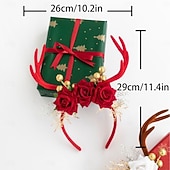 economico Accessori per capelli da donna-set di 2 cerchietti natalizi da donna con corna di renna, accessori floreali per capelli con rose rosse e bianche, bacche dorate &amp;corna di velluto per feste di Natale &amp;foto di famiglia