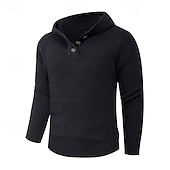 preiswerte Herrenpullover-Herren Pullover Strickpullover Gerippt Stricken Normale Oberteile Knöpfe Gestrickt Einfach Mit Kapuze Mode Basic Urlaub Alltagskleidung Bekleidung Herbst Winter Schwarz Hellgrau S M L
