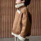 preiswerte Jungen Lederjacken-Kinder Jungen Jacke aus Wildlederimitat Fleecejacke Jacke Oberbekleidung Einfach Langarm Reißverschluss warm halten Winddicht Mantel Täglich Mode Lässig Kamel Braun Herbst Winter 4-12 Jahre