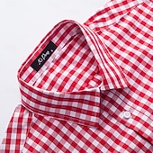 cheap Men's Dress Shirts-Men's Shirt Dress Shirt Casual Shirt Plaid Shirt Button Up Shirt Red Long Sleeve Checkered Lapel Daily Business Clothing Apparel Cotton Blend Fashion Smart Casual