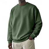 baratos Suéteres básicos-Homens Moletom Moletom Waffle Estacionar Cinza Claro Gola Redonda Tecido Textura Casual Diário Desportos e Ar livre Roupa de rua Legal Roupa de Esporte Primavera &amp; Outono Roupa Moletons Moletons