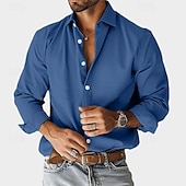 economico Camicie eleganti da uomo-Per uomo Camicia Camicia elegante Camicia casual Semplice All'aperto Streetwear Nero Bianco Blu marino Blu Manica Lunga Bavero Estate Primavera Abbigliamento Puro