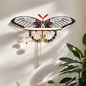 お買い得  彫刻-1個のクリエイティブでシンプルな壁掛けストライプの蝶型ディスプレイスタンド、釘なし、カラフルなクリエイティブな蝶型の壁飾り吊り下げピース組み立て木製手工芸品吊り下げ装飾