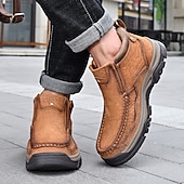 tanie Botki-brązowe, wsuwane buty męskie ze skóry ekologicznej – wygodne i wytrzymałe, z amortyzowaną wkładką, idealne do noszenia na co dzień, aktywności na świeżym powietrzu i codziennego użytku