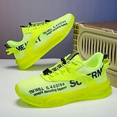 abordables Chaussures de Course pour Hommes-Baskets jaunes de style urbain pour hommes avec semelle à coussin d'air et tige en mesh, chaussures de sport légères et tendance pour la course, la salle de sport et les vêtements décontractés