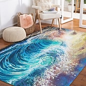 olcso Terítőszőnyegek-Absztrakt óceáni hullám szőnyeg nappaliba és hálószobába hamis kasmírból készült tengerparti művészeti szőnyeg színes tengeri hullám és naplemente mintázattal puha csúszásmentes gépben mosható