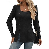 cheap Hoodie &amp; Sweatshirt-Women's Solid Colored Pullover Sweatshirt Casual Tops Fall / Winter Buttons Long Sleeve Athleisure Outdoor Holiday Black Army Green Blue Sportswear Activewear