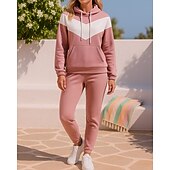 economico Tute da ginnastica-Per donna Tuta da Ginnastica Tuta da Jogging Set di tute da ginnastica Con cappuccio Blocco di colori Completo Abbigliamento Autunno Nero Rosa All'aperto Viaggio Sportivo Caldo Manica Lunga Sport
