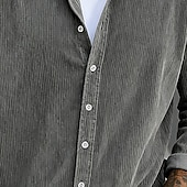 economico camicia da uomo con bottoni-Per uomo Camicia Camicia casual Camicia di Velluto a Coste Camicia con Bottoni Nero Kaki Verde militare Grigio Manica Lunga Tinta unica Collo ripiegato Casuale All'aperto Caldo Abbigliamento Vintage